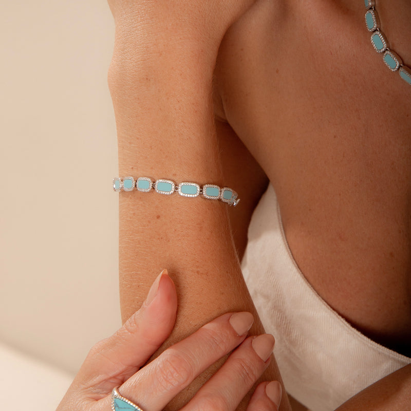 Pulseira Riviera Turquesa Luxo 17cm P925