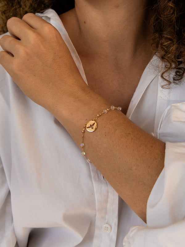Pulseira Divino Espírito Santo com Cristais Banhada a Ouro 18K