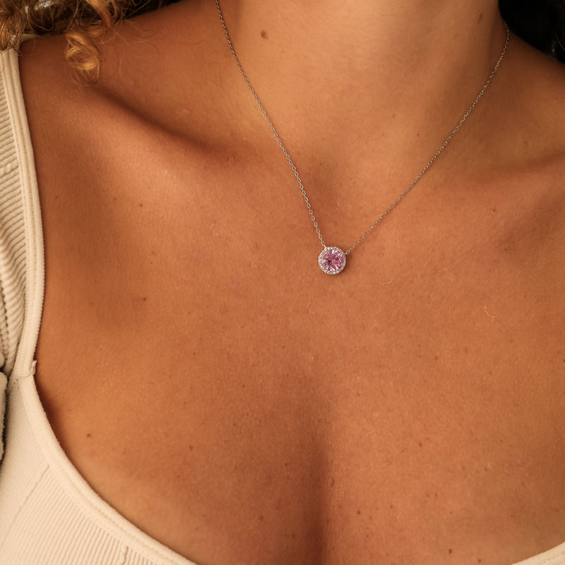 Colar Ponto de Luz Turmalina Pink 10MM Cravação P925