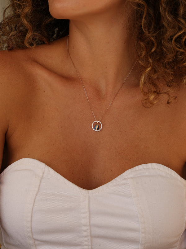 Colar Medalha Nossa Senhora Aparecida Cravejada Ouro 18k