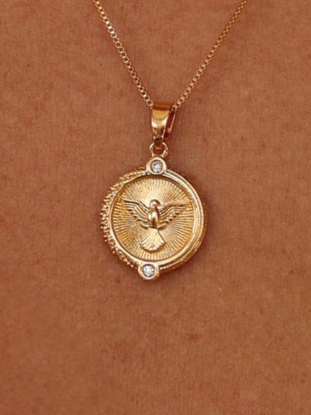 Colar Medalha Divino Espírito Santo Ouro Amarelo 18k