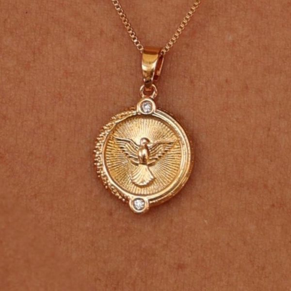 Colar Medalha Divino Espírito Santo Ouro Amarelo 18k