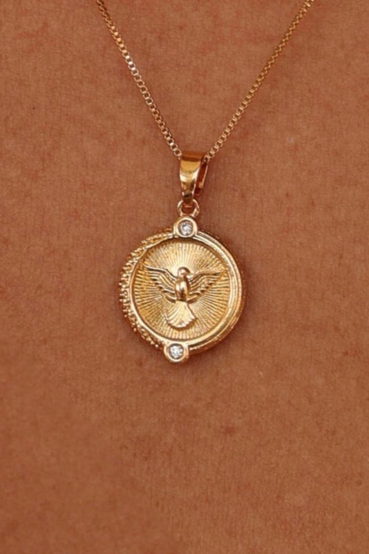 Colar Medalha Divino Espírito Santo Ouro Amarelo 18k