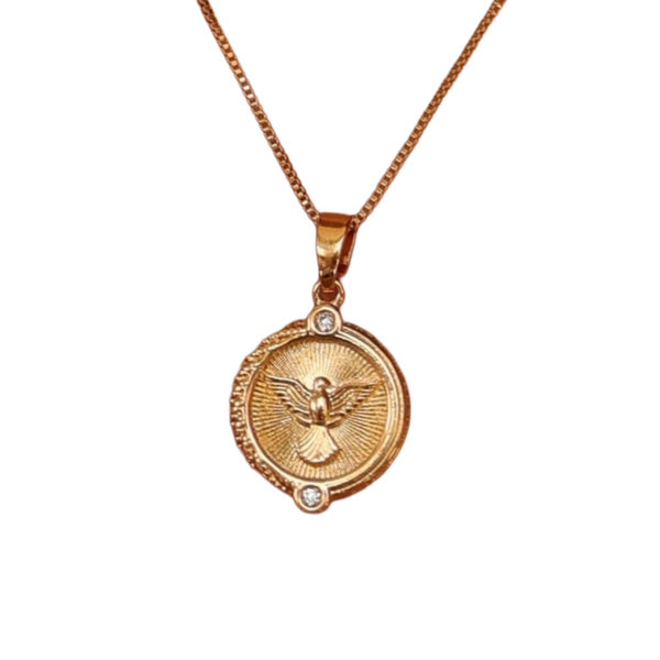 Colar Medalha Divino Espírito Santo Ouro Amarelo 18k