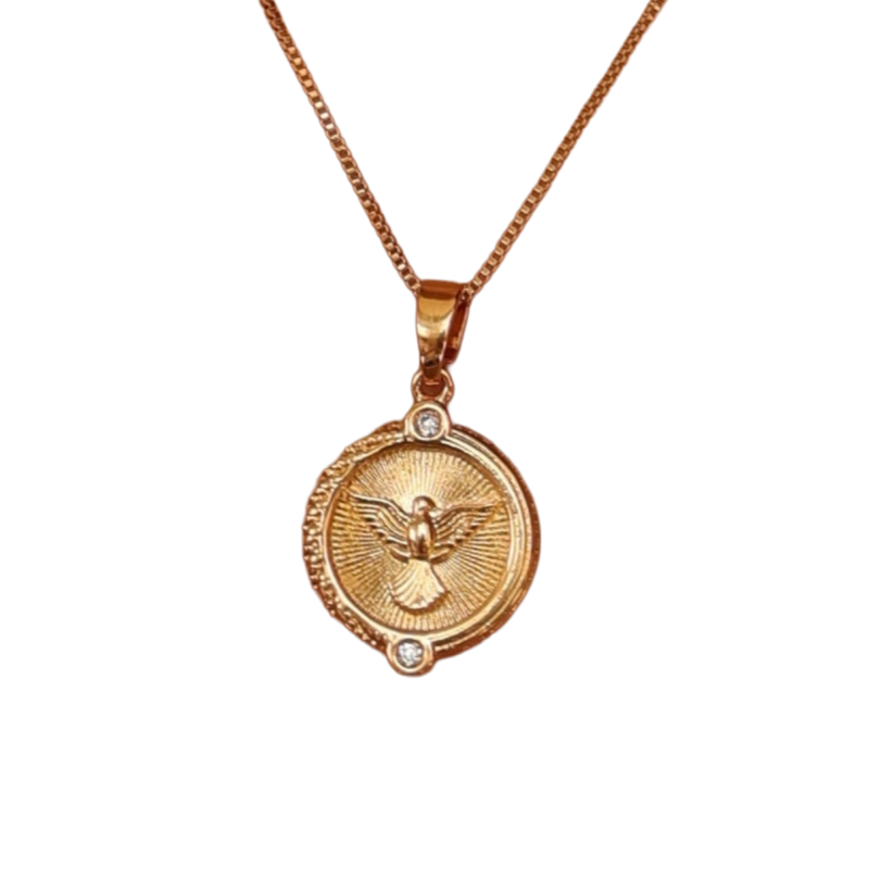 Colar Medalha Divino Espírito Santo Ouro Amarelo 18k