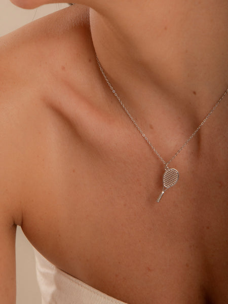 Colar Pingente Raquete de Tênis Prata 925 Ródio Branco