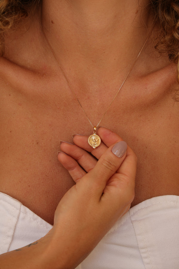 Colar Medalha Divino Espírito Santo Ouro Amarelo 18k