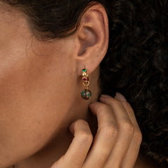 Brinco Argola Pedra Natural Turquesa