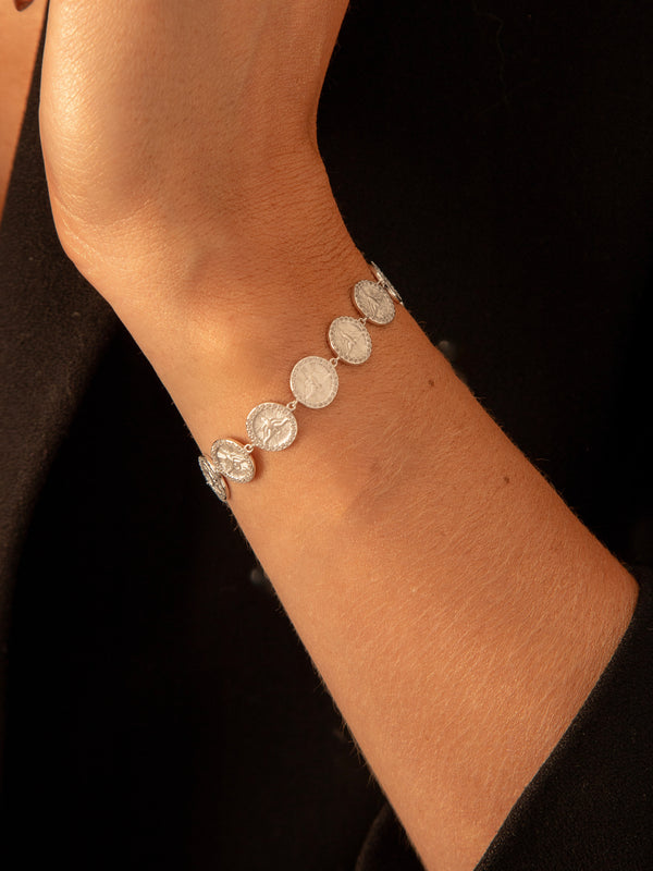 Pulseira Medalhas Divino Espírito Santo Prata 925 Ródio Branco