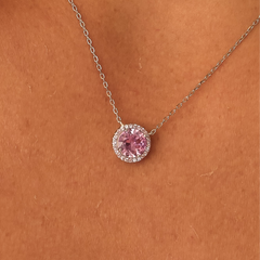 Colar Ponto de Luz Turmalina Pink 10MM Cravação P925