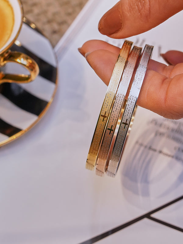 Trio Pulseiras Pai Nosso Ouro Amarelo, Ródio e Rosé