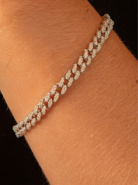 Pulseira Grumet Prata 925 Microcravejada Cristais Ródio
