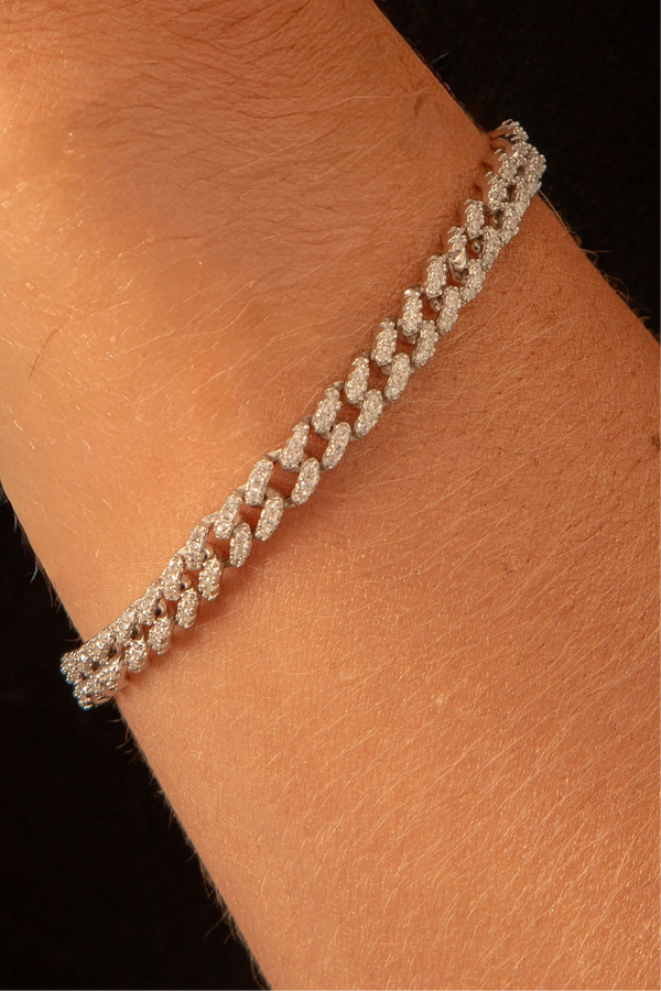 Pulseira Grumet Prata 925 Microcravejada Cristais Ródio