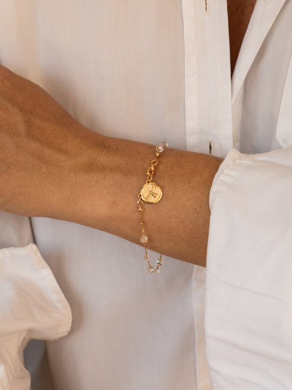 Pulseira Divino Espírito Santo com Cristais Banhada a Ouro 18K