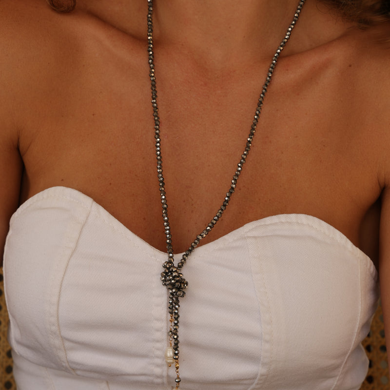 Colar Nó Cristal com Perola cultivada