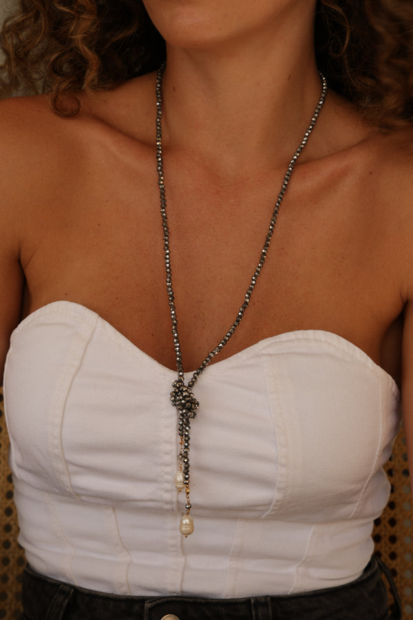 Colar Nó Cristal com Perola cultivada