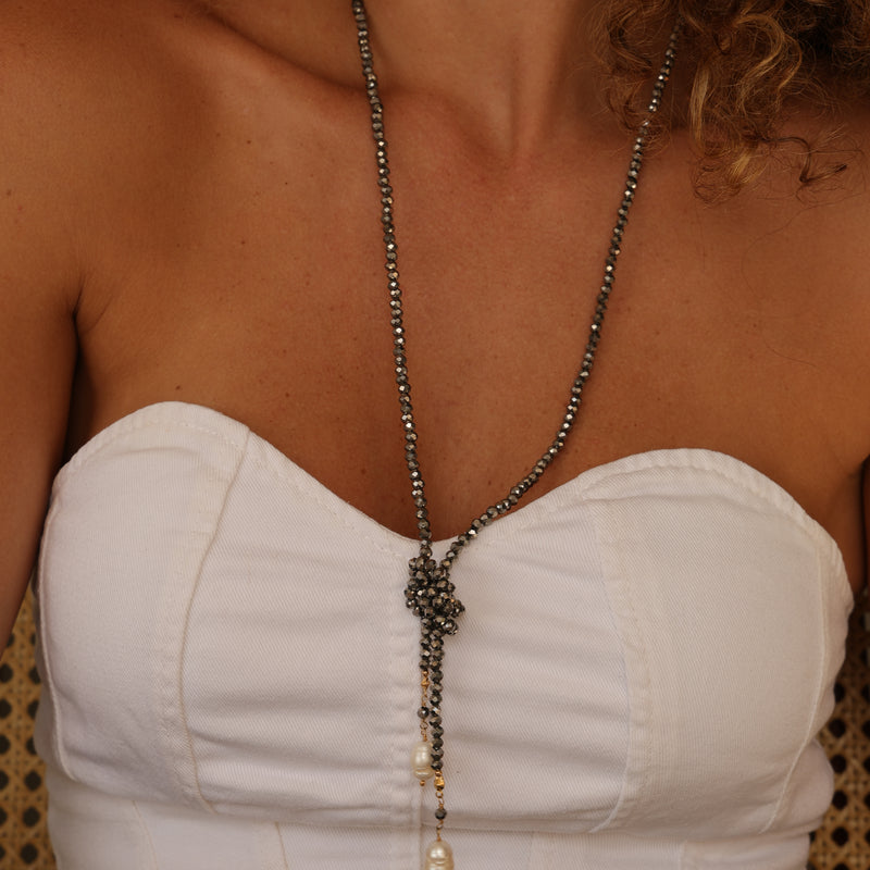 Colar Nó Cristal com Perola cultivada