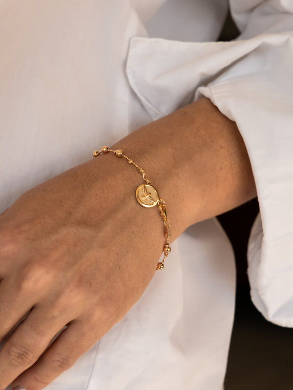 Pulseira Divino Espírito Santo Medallhão Dourado Banho Ouro 18k