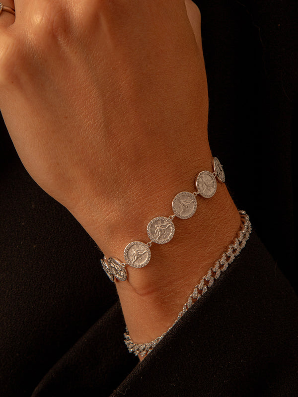 Pulseira Medalhas Divino Espírito Santo Prata 925 Ródio Branco