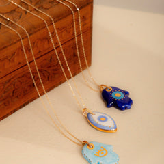 Colar Palma de Hamsa Porcelana P925 Longo