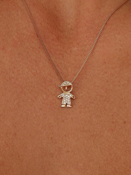 Colar Filho Cravado Cristais Banho Ouro 18k Pingente Menino