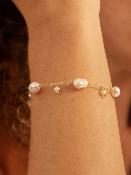 Pulseira Corrente Pérola de Água Doce Natural Banhada Ouro 18k