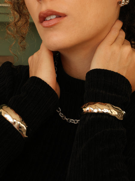 Bracelete Veneza Aberto Ajustável Banho Ródio Semijoia