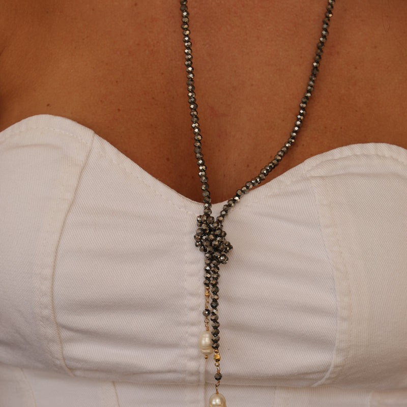 Colar Nó Cristal com Perola cultivada