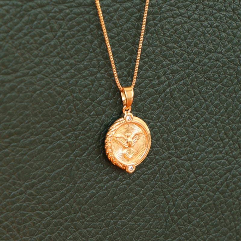 Colar Medalha Divino Espírito Santo Ouro Amarelo 18k