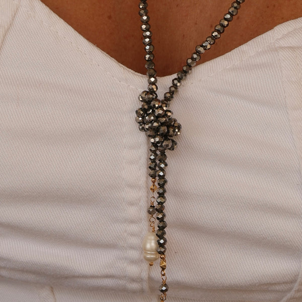 Colar Nó Cristal com Perola cultivada