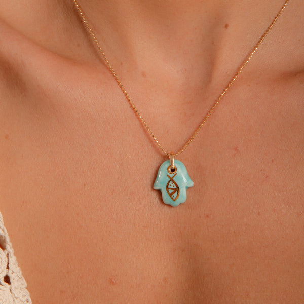 Colar Palma de Hamsa Porcelana P925