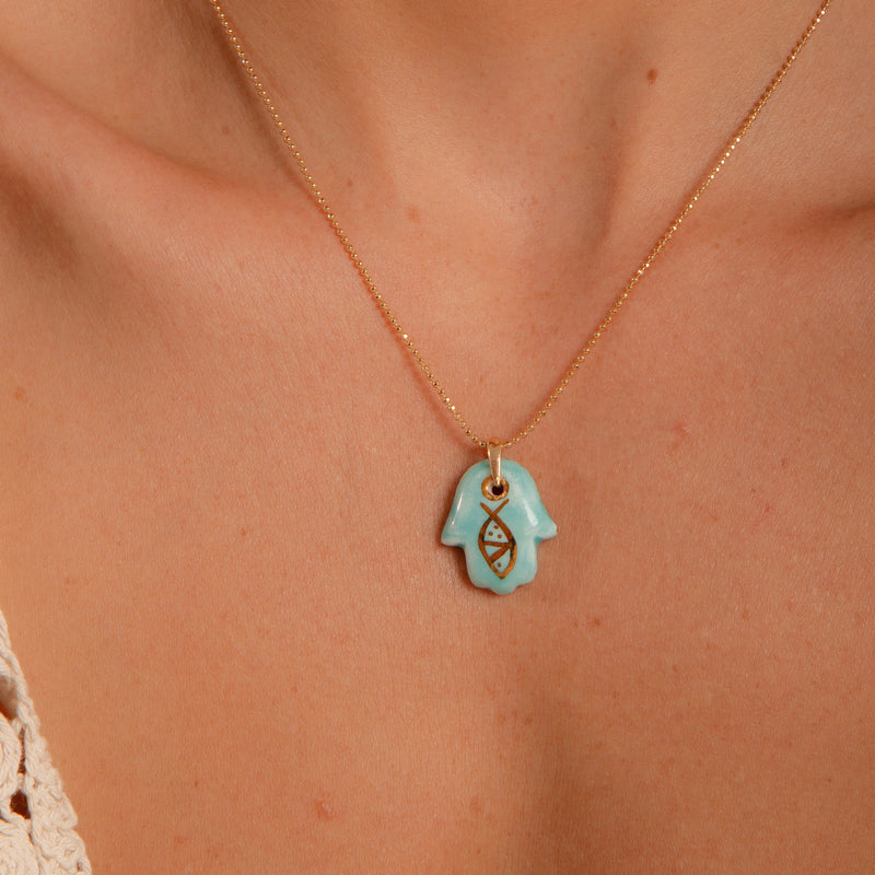 Colar Palma de Hamsa Porcelana P925