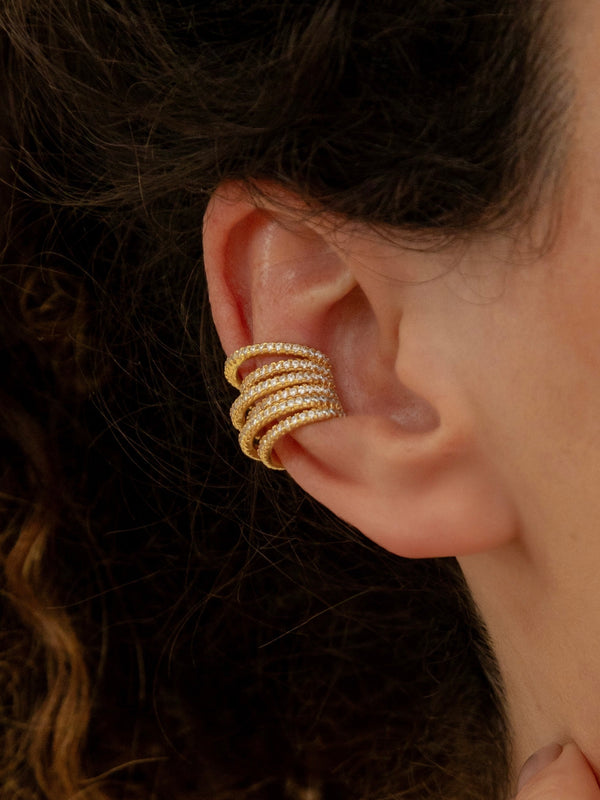 Piercing 6 Elos Ear Cuff Prata 925 com Banho Ouro 18k