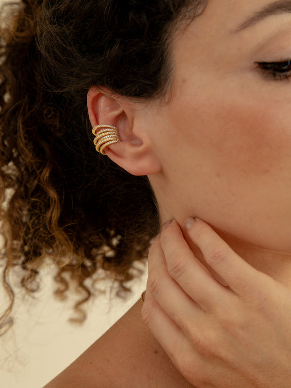 Piercing 6 Elos Ear Cuff Prata 925 com Banho Ouro 18k