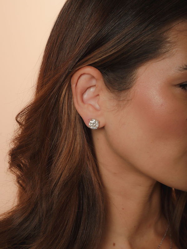 Brinco Ponto de Luz Moissanite 10mm 8,0ct Prata 925 Ródio