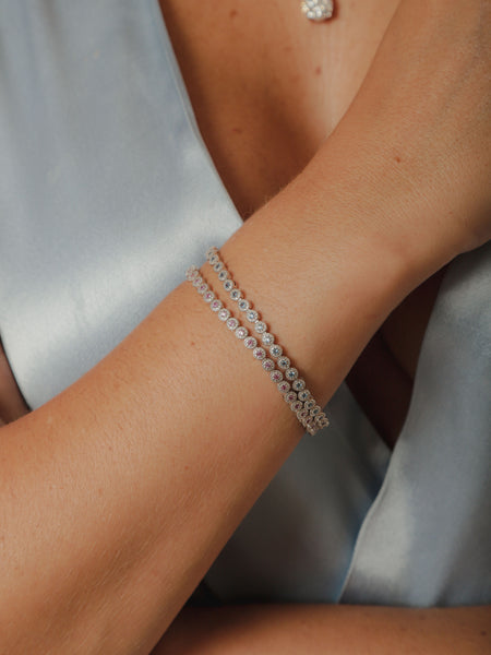 Pulseira Riviera Rose Quartz Prata 925 Ródio Branco 18cm