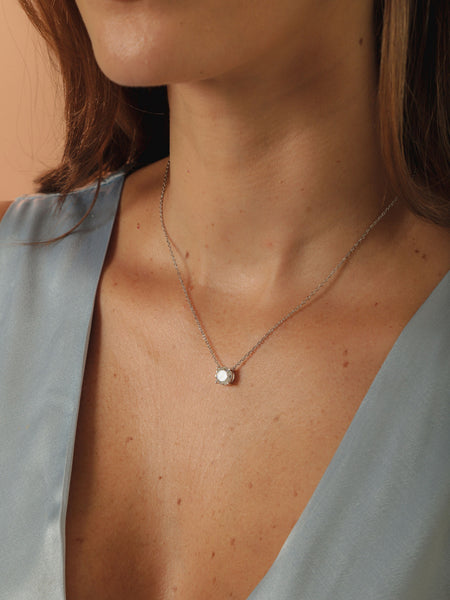 Colar Ponto de Luz Moissanite 8mm 2CT Prata 925 Ródio