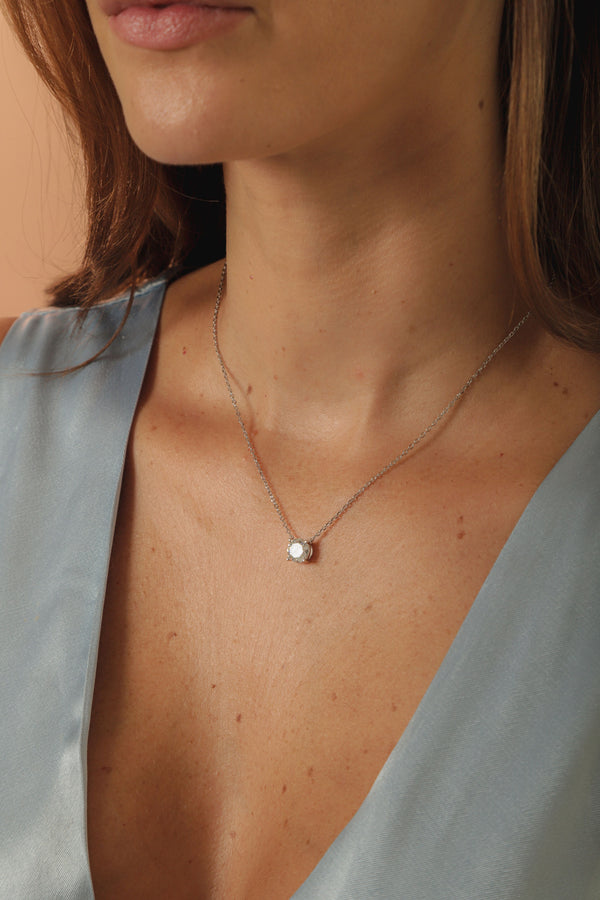 Colar Ponto de Luz Moissanite 8mm 2CT Prata 925 Ródio