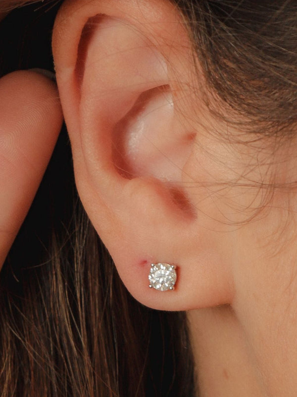 Brinco Ponto de Luz Moissanite 5mm 1.0ct Prata 925 Ródio Branco