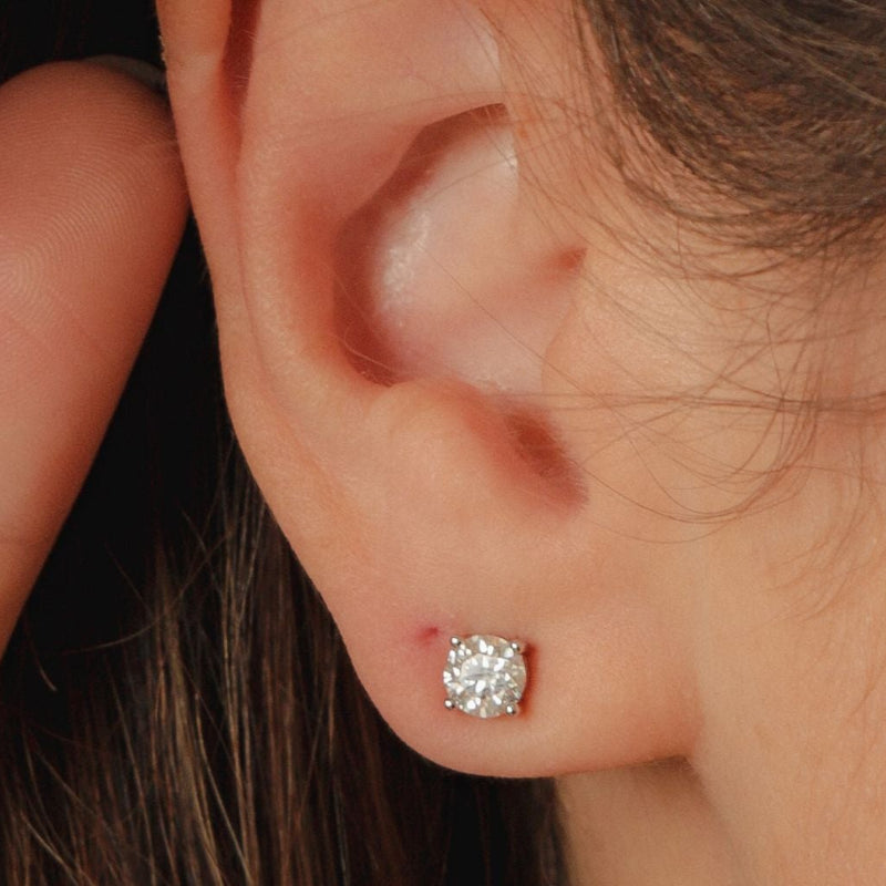 Brinco Ponto de Luz Moissanite 5mm 1.0ct Prata 925 Ródio Branco