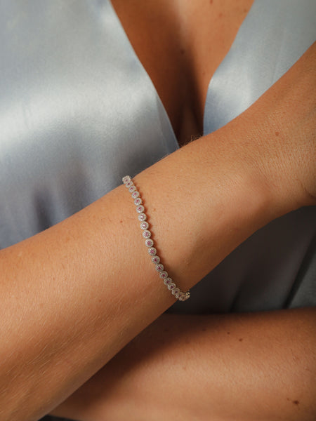 Pulseira Riviera Rose Quartz Prata 925 Ródio Branco 18cm