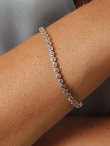 Pulseira Riviera Rose Quartz Prata 925 Ródio Branco 18cm