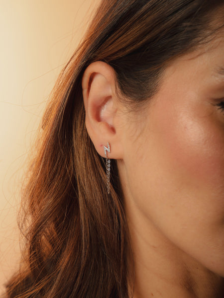 Brinco Ear Line Raio Cravejado Prata 925 Ródio Zircônias