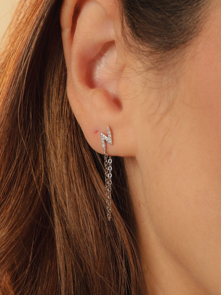 Brinco Ear Line Raio Cravejado Prata 925 Ródio Zircônias