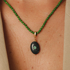 Colar Pedra Natural Turquesa Esverdeada 6MM Pingente Oval Jade Safira e Zirconia Turmalina