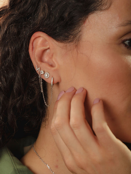 Brinco Ear Line Raio Cravejado Prata 925 Ródio Zircônias