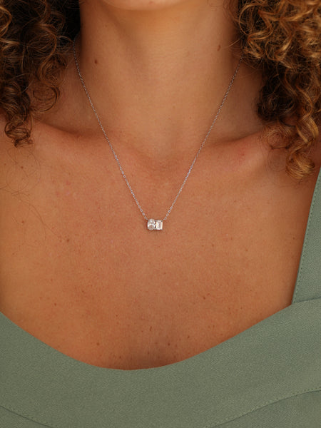 Colar Duo Luz Brilhante Prata 925 Zircônias Oval e Baguete