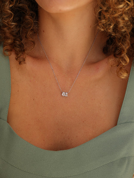 Colar Duo Luz Brilhante Prata 925 Zircônias Oval e Baguete