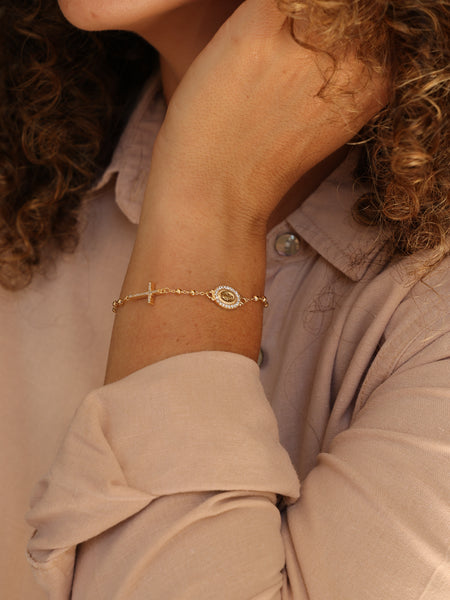 Pulseira Cruz E Nossa Senhora das Graças P925 B.O