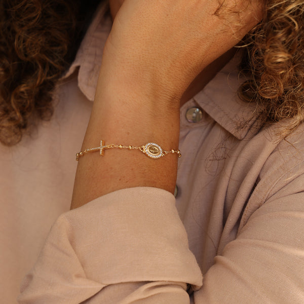 Pulseira Cruz E Nossa Senhora das Graças P925 B.O